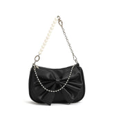 Sac à bandoulière classique avec nœud et chaîne en perles, sac à bandoulière polyvalent pour intérêts spéciaux, sac sous les bras